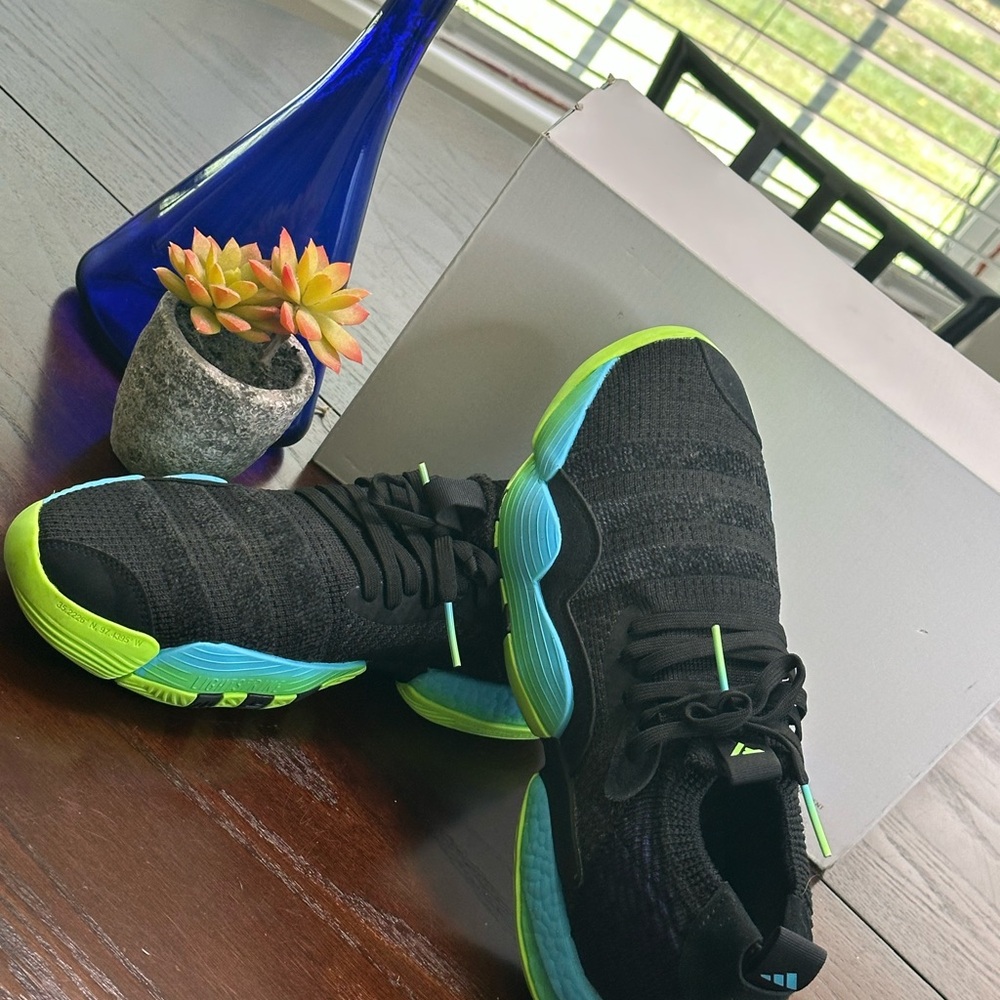Trae Young 2 Adidas Sneakers with Neon Green and Blue. RARE. EUC